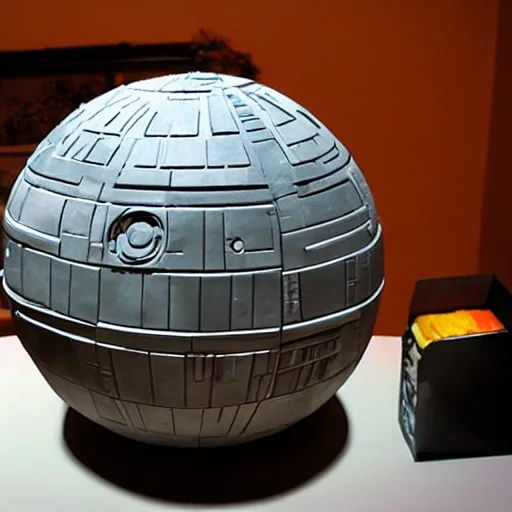 Prompt: star wars death star made of jelly and styrofoam