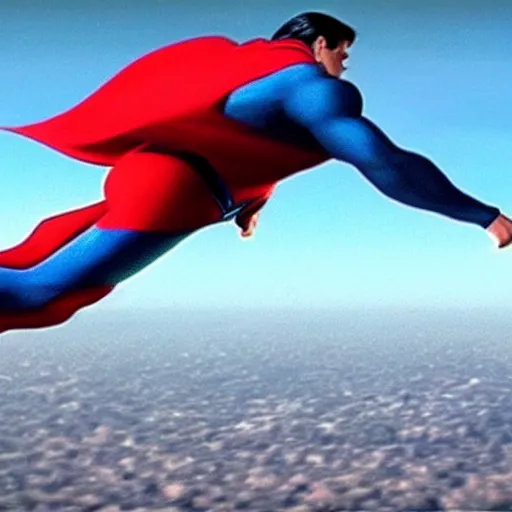 Prompt: superman farting out chemtrails, reality, realistic, detailed, 8 k, award winning, wide shot,