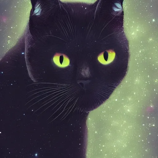 Image similar to black cat, cosmic background, artstation, matte painting