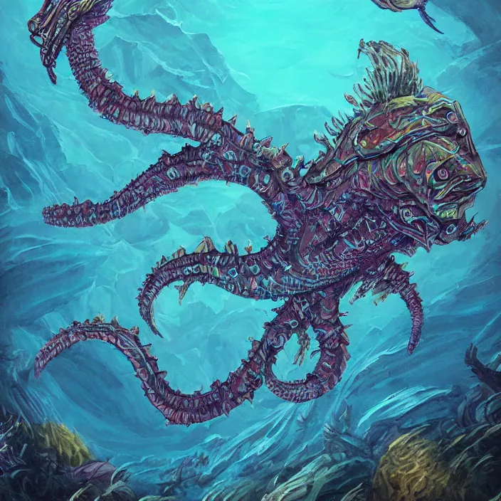 Image similar to underwater sea leviathan full body, d & d style, trending on artstation, intricate, highly detailed, vivid painting, colorful