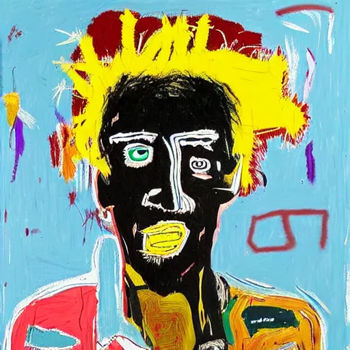 Image similar to frank zappa portrait painted by jean michel - basquiat