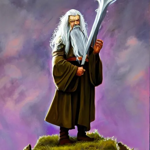 Image similar to gandalf as thanos, painting