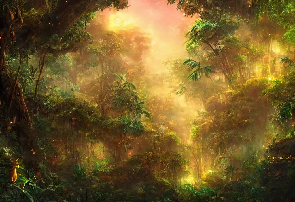 a beautiful enchanted glowing heavenly seamless jungle