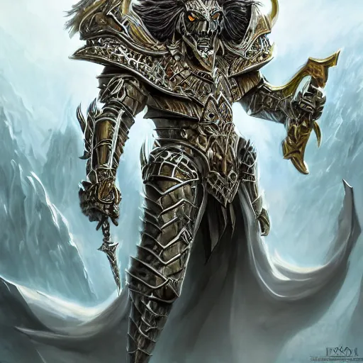 Image similar to anthropomorphized anthropomorphized white lion paladin in armor casting spell, evil, menacing pose, concept art, insanely detailed and intricate, hypermaximalist, elegant, ornate, hyper realistic, super detailed, art deco, cinematic, trending on artstation, magic the gathering artwork