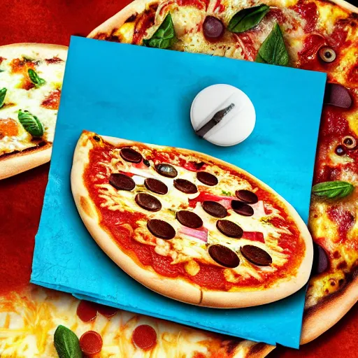Prompt: pizza with walter white toppings, unreal, render, splash, award winning photograph