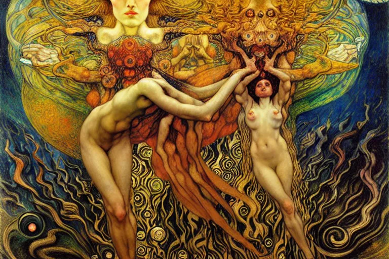 Image similar to Divine Chaos Engine by Karol Bak, Jean Delville, William Blake, Gustav Klimt, and Vincent Van Gogh, symbolist, visionary