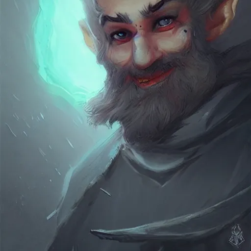 Image similar to Portrait of a gnome wizard, epic, ominous, cinematic, art by artgerm and greg rutkowski, trending on artstation.