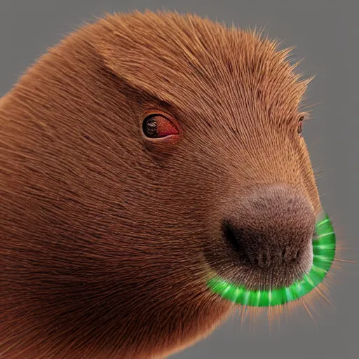 Prompt: a capybara with a red robotic eye,digital art