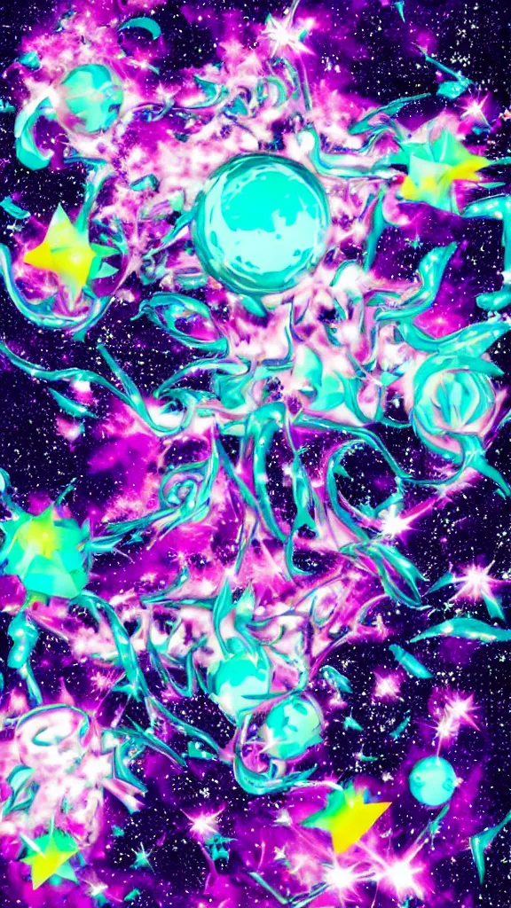 Prompt: popworld 3 d y 2 k the cosmos and sparkles, seapunk