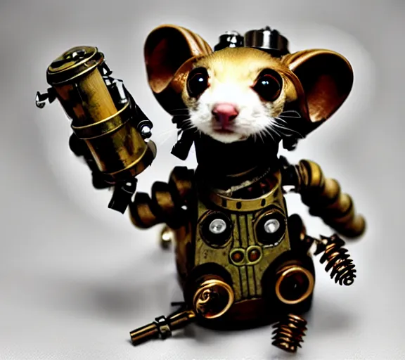 Image similar to steampunk ferret - shaped mech, steampunk bioshock - inspired ferret - shaped mechanical animal