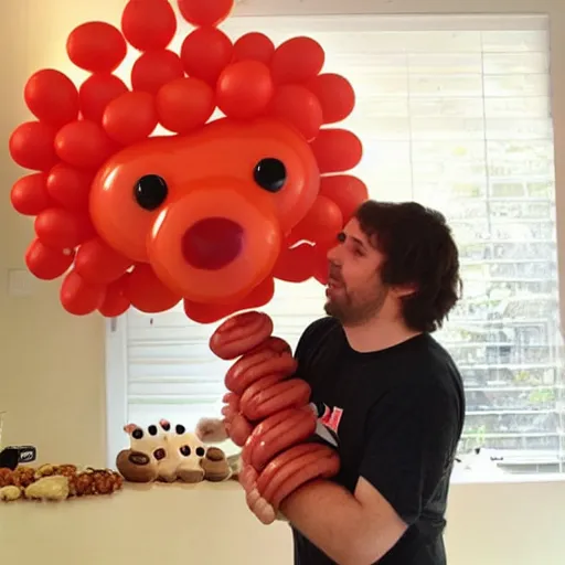 Image similar to a balloon animal made of sausages