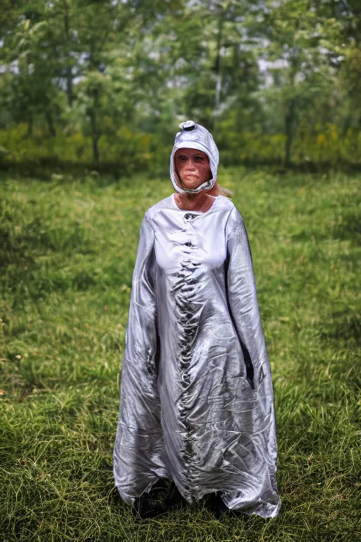 Image similar to woman in a bitcoin costume, posing in liberland, photo by annie liebovitz