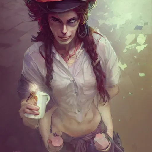 Prompt: realistic, full body portrait, attractive homeless female mad hatter, by Jordan Grimmer and greg rutkowski, crisp lines and color,