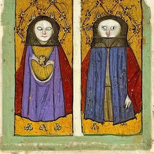 Prompt: international gothic painting of cats, from late 1 4 th century