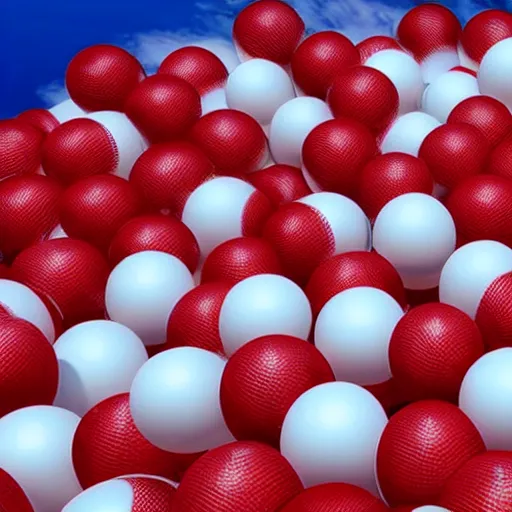 Image similar to beautiful ocean wave of white and red baseballs, 4k, surreal