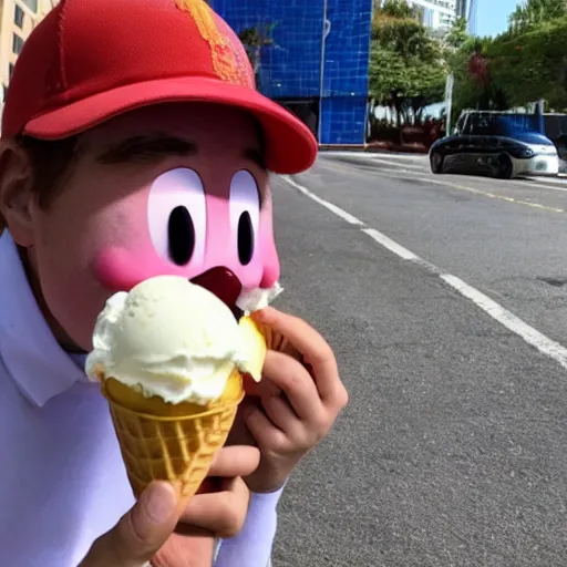 Prompt: kirby eating icecream