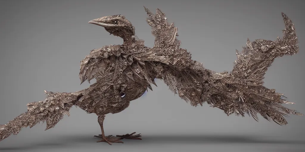 Prompt: a beautifull intricate cute 3 d bird made of fractal, unreal engine, wide shot, by octane render by, ellen jewett