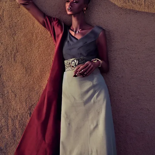 Prompt: vintage, somalia, fashion editorial, woman, beautiful, high definition, sharp focus, vogue, magazine