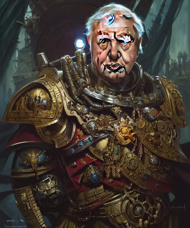 Image similar to Sir David Attenborough as Warhammer 40k Emperor, portrait, fantasy, intricate, elegant, highly detailed, digital painting, artstation, concept art, smooth, sharp focus, illustration, art by artgerm and greg rutkowski and alphonse mucha