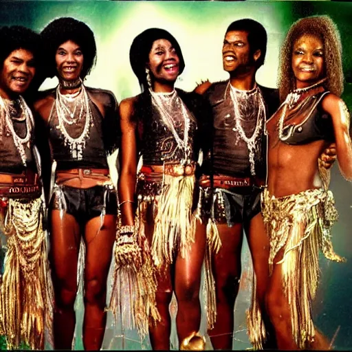 Image similar to Boney M doing a ritual around the river of Babylon, Realistic, HDR, Clear Image, HDD, RTX ON,