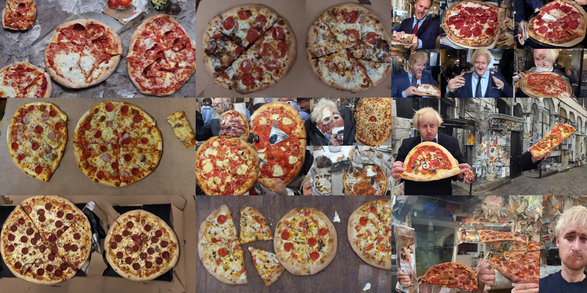 Prompt: pizza shaped like boris johnson