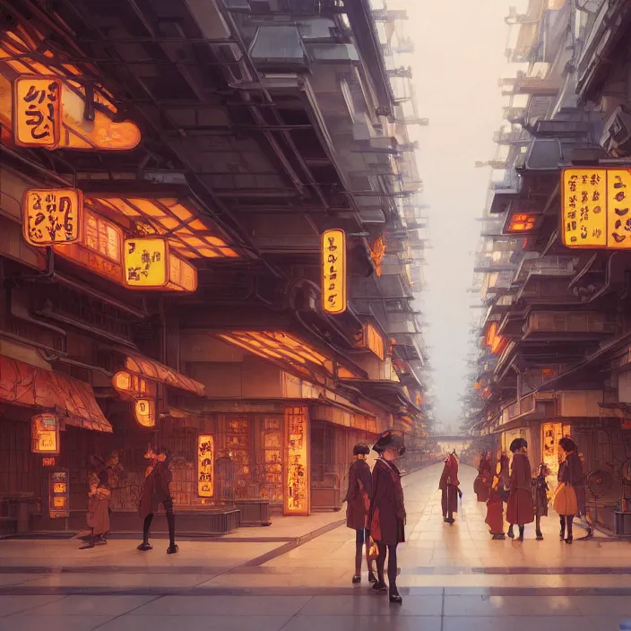 Image similar to empty tokyo, autumn, in the style of studio ghibli, j. c. leyendecker, greg rutkowski, artem