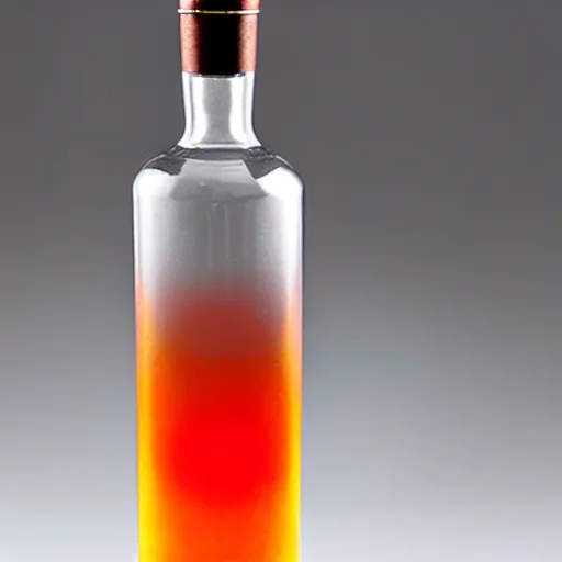 Prompt: a photo of glass vodka bottle with minimalistic simple retro flame fire designs in a plique - a - jour enameling technique