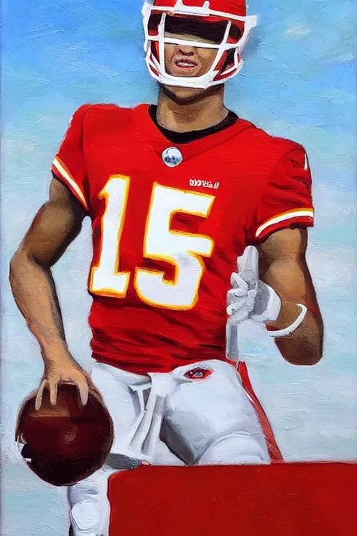 Prompt: patrick mahomes with a whaling harpoon oil painting portrait