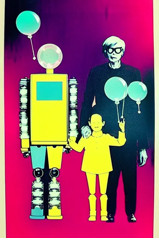 Prompt: ( ( ( ( ( a robot family with soap bubbles, pop art ) ) ) ) ) by andy warhol and bill sienkiewicz!!!!!!!!!!!!!!!!!!!!!!!!!!!!!!