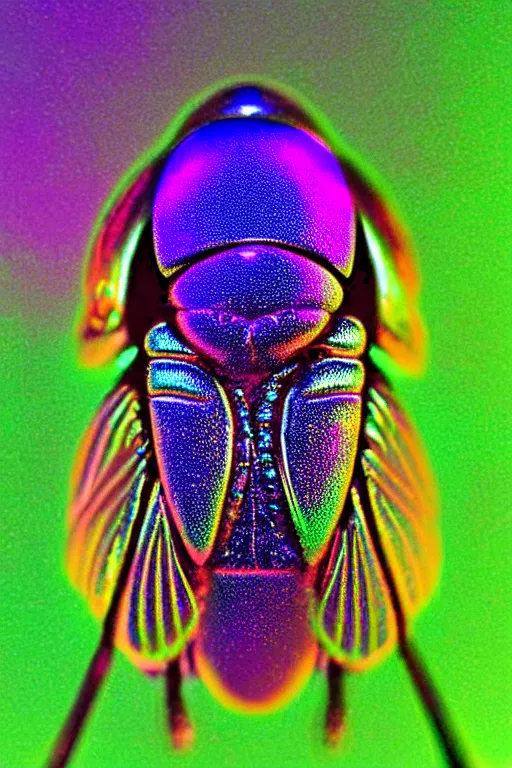 Image similar to high quality macro photo holographic art nouveau fly! jeweled gorgeous! highly detailed digital art david ligare elson peter cinematic purple neon lighting high quality low angle hd 8k sharp shallow depth of field