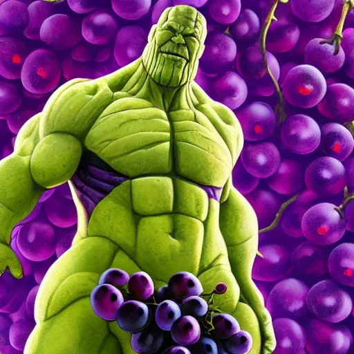 Prompt: thanos is made of grapes, hyperdetailed, artstation, cgsociety, 8 k