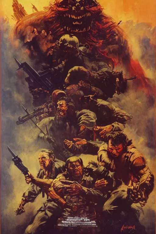 Prompt: Movie poster of Front Mission, Highly Detailed, Dramatic, eye-catching, A masterpiece of storytelling, by frank frazetta, ilya repin, 8k, hd, high resolution print