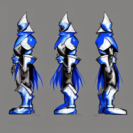 Image similar to three side view concept art digital art fantasy warrior heavy armor sketching colored armor royal blue and silver paladin