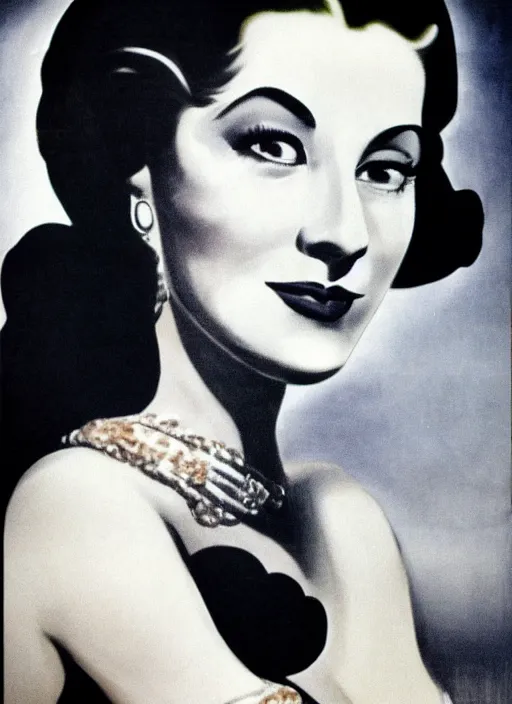 Image similar to beautiful and glamorous arab black-haired woman, 1940s propaganda poster, full hd,highly detailed