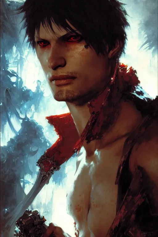 dante from devil may cry 3 portrait dnd, painting by