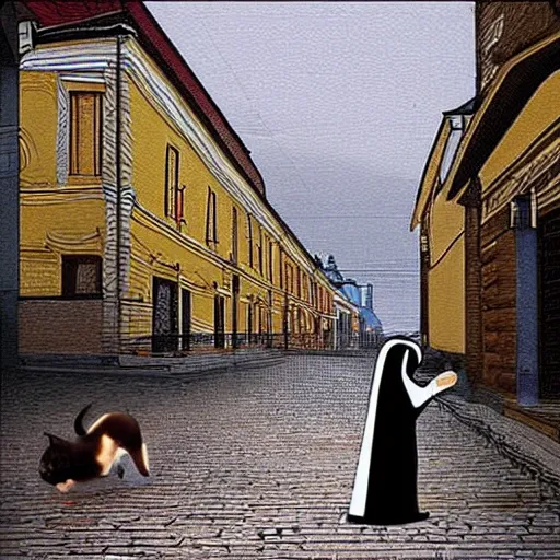 Image similar to orthodox cat walks through the streets of moscow in the style of digital art, realism