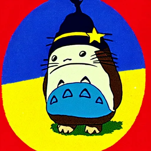 Image similar to a wizard wearing a blue wizard hat with yellow stars on it, from my neighbor totoro ( 1 9 9 3 ) by studio ghibli