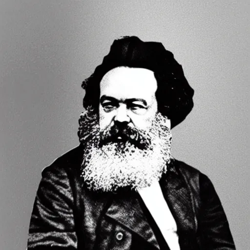 Image similar to karl marx standing by his gold mercedes