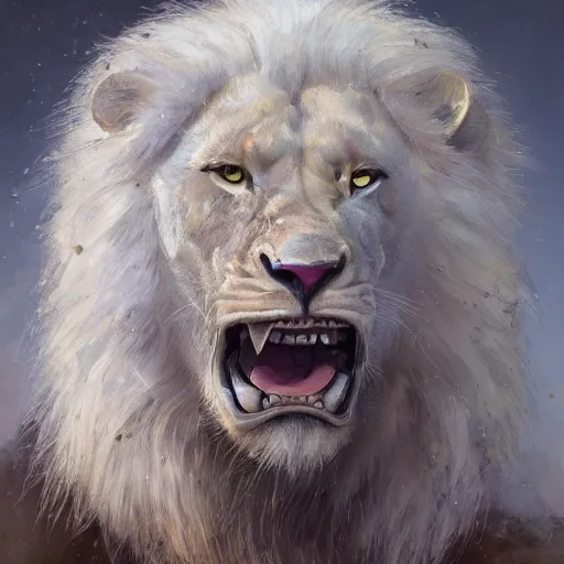 Image similar to a beautfiul award winning commission portrait of an anthro albino lion wearing diamond victorian armour,digital art,art by greg rutkowski,character design by charles bowater,photorealistic,ross tran,hyperdetailed,detailed face,fascinating,2021,western comic style