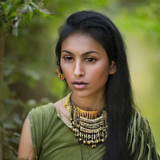 Image similar to vintage portrait of a stunningly beautiful nepali female, dark eyes, dark hair, olive skin, depth of field, zeiss lens, detailed, symmetrical, centered, fashion photoshoot, by edward s curtis, Annie Leibovitz and Steve McCurry, David Lazar, Jimmy Nelsson, Breathtaking, 8k resolution, extremely detailed, beautiful, establishing shot, artistic, hyperrealistic, beautiful face, octane render