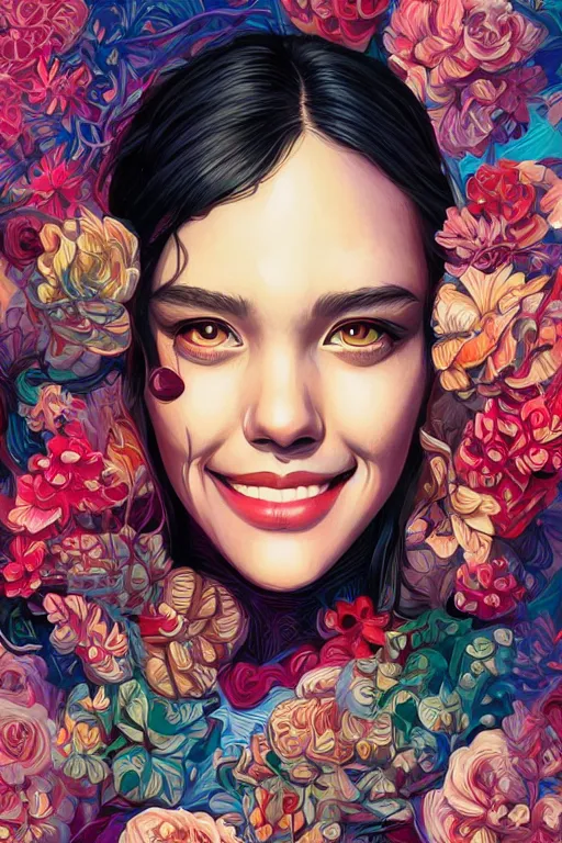 Image similar to a beautiful girl smiling, Tristan Eaton, victo ngai, artgerm, RHADS, ross draws