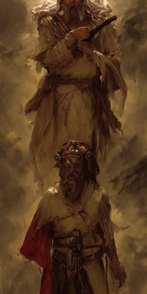 Image similar to a character study of the ancient historical biblical evil pagan king ahab of Israel by craig mullins and marc simonetti, Ross Tran and WLOP, by Andrew Wyeth and Gerald Brom, In the style of John singer Sargent and James gurney, ARTSTATION, cgsociety, polycount, character design, CINEMATIC, AWE INSPIRING, BEAUTIFUL, ART GERM