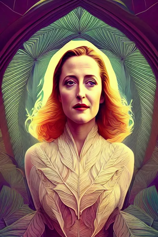 Prompt: young gillian anderson portrait, art deco, fantasy, intricate art deco leaf designs, elegant, highly detailed fractals, sharp focus, art by artgerm and beeple and greg rutkowski and wlop