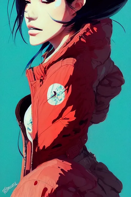 Image similar to a ultradetailed beautiful painting of a stylish woman wearing a bomber jacket, by conrad roset, greg rutkowski and makoto shinkai trending on artstation