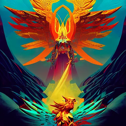 Image similar to guild wars 2, Phoenix, god rays, digital art, high detail by tristan eaton, victo ngai