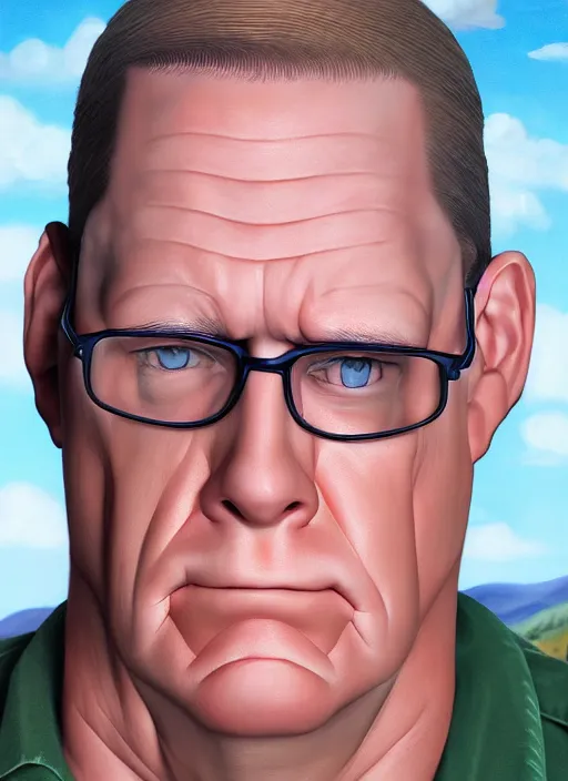 Prompt: a hyper realistic ultra realistic photograph portrait of hank hill, highly detailed, 8k photo