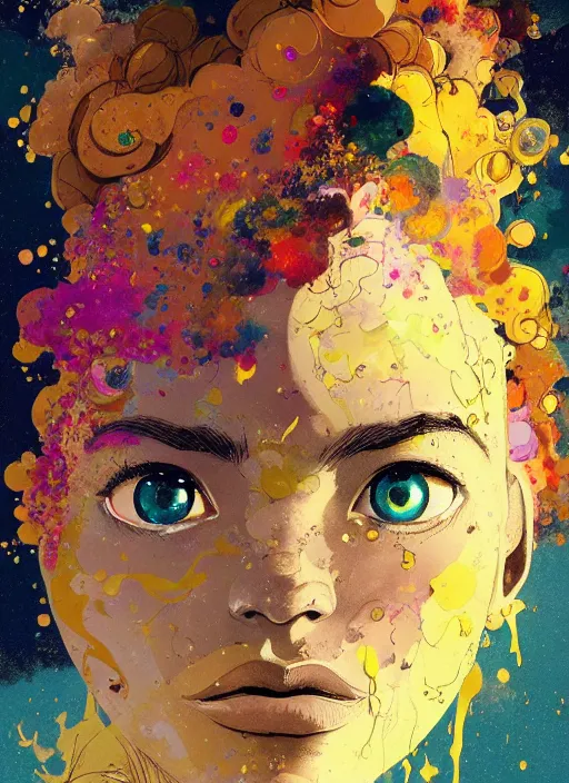 Prompt: beautiful face, made of clouds, golden tears, dramatic lighting, maximalist pastel color palette, splatter paint, pixar and disney concept, graphic novel by fiona staples and dustin nguyen, peter elson alan bean wangechi mutu, clean cel shaded vector art, on artstation