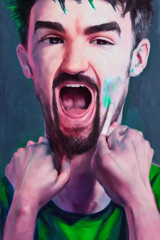 Image similar to Sean McLoughlin, jacksepticeye, irish youtuber, solo portrait, yelling really loud 🎨🖌️