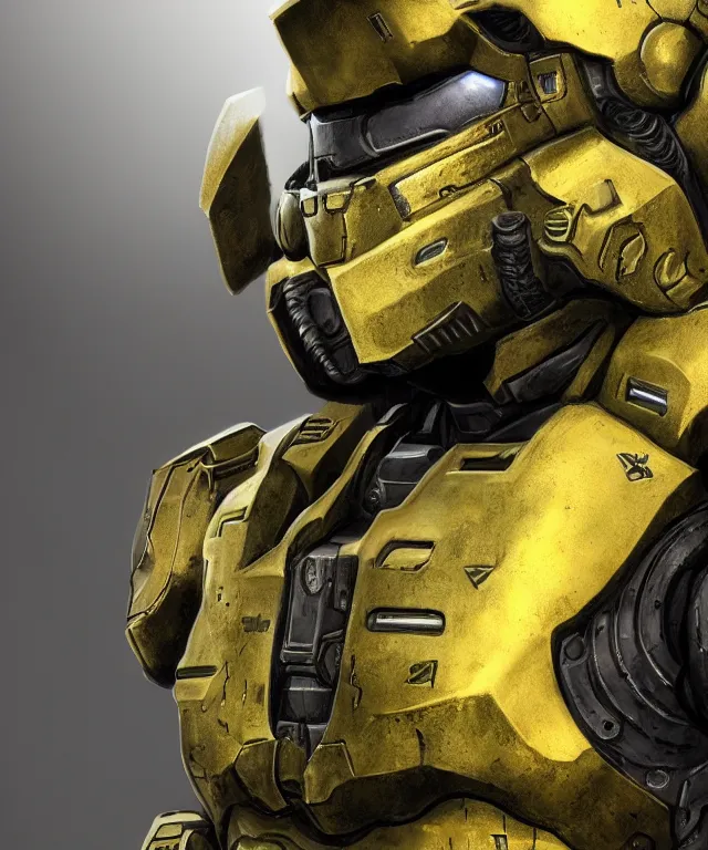 Prompt: a character portrait of a soldier wearing powered armor in the of combination of halo armor and fallout power - armor trending on artstation deviantart pinterest hyper detailed photorealistic hd 8 k post - processing high resolution