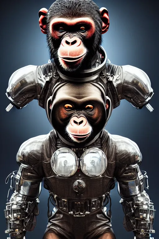 Image similar to a portrait of a muscular anthropomorphic cyberpunk chimp in spacesuit armor with ensignia on chest plate by sandra chevrier, by jon foster, detailed render, post - processing, extremely hyperdetailed, intricate, epic composition, cybernetics, 4 k realistic, cryengine, realistic shaded lighting, sharp focus, masterpiece, by enki bilal